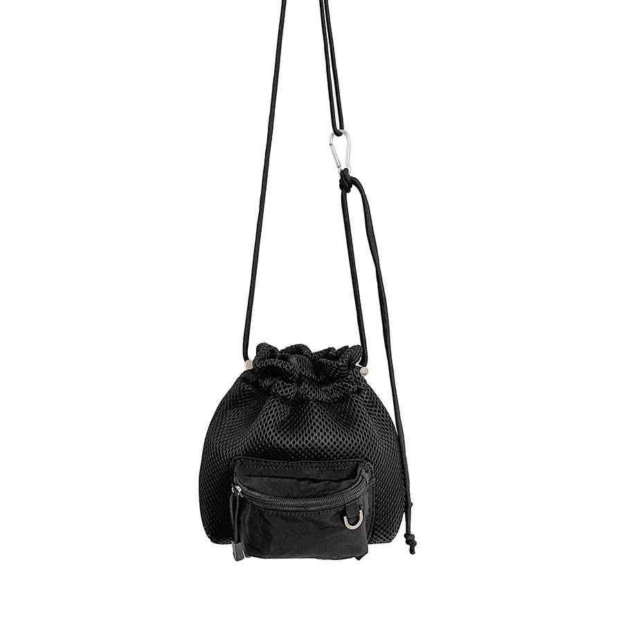 Small Mesh Drawstring Bucket Bag Shoulder Bag